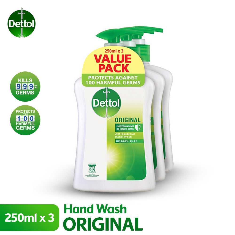 Dettol Antibacterial Hand Wash 250ml X 3 Value Pack Original