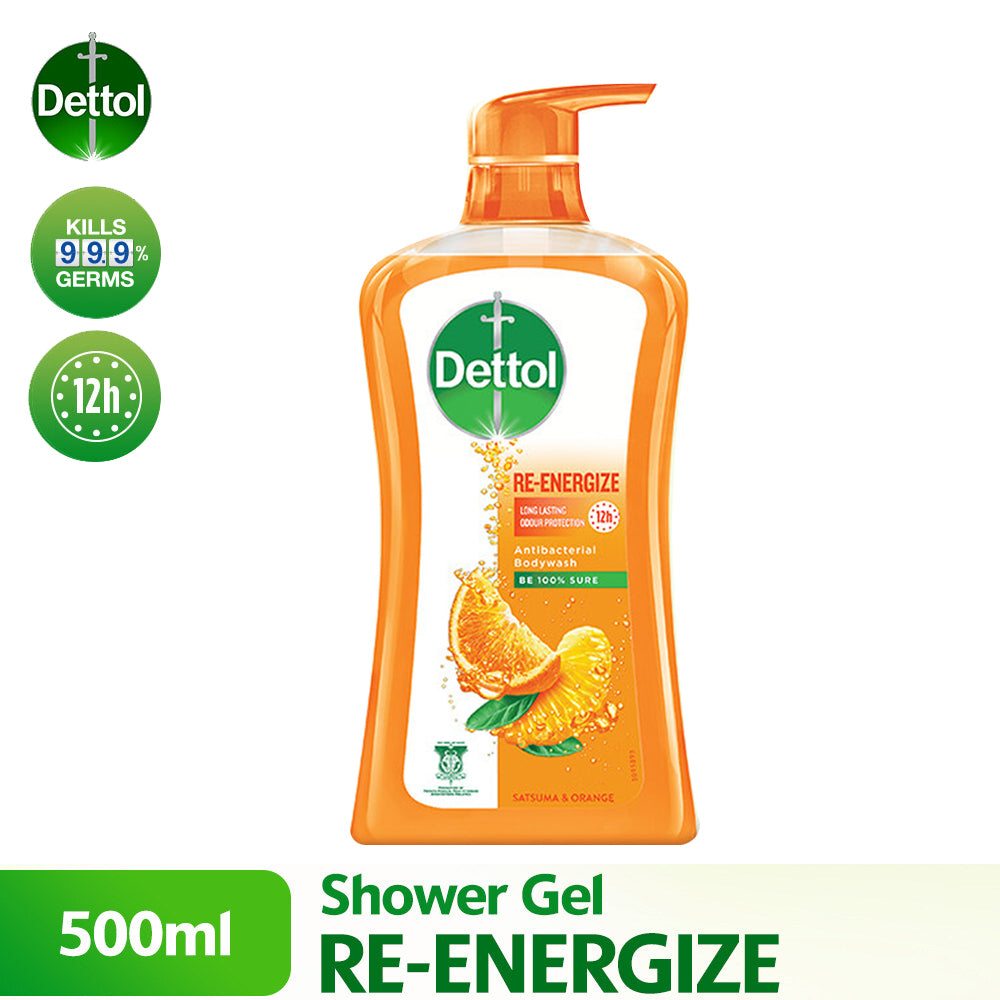 Dettol Shower Gel Antibacterial Body Wash Re-Energize 500ml