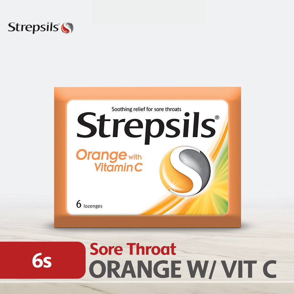 Strepsils Orange With Vitamin C 6s Throat Relief Lozenges