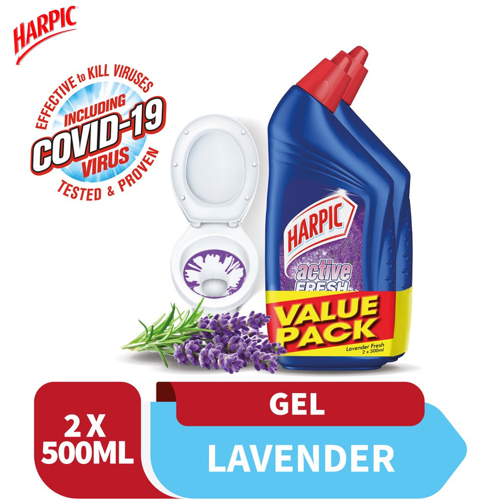 Harpic Active Fresh Disinfectant Toilet Cleaner Lavender Fresh Twin Pack (500ml x 2)