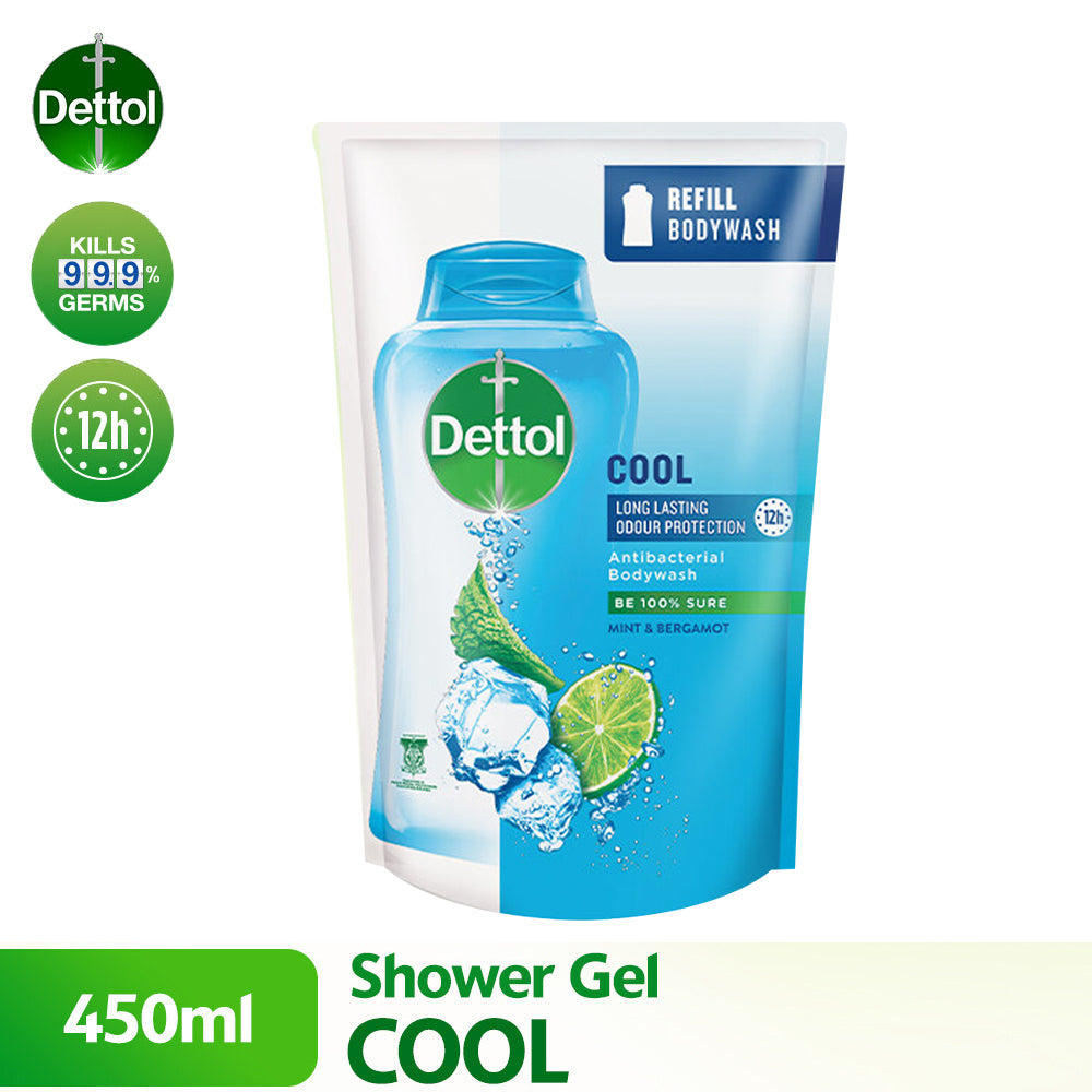 Dettol Shower Gel Antibacterial Body Wash Refill Pouch Instant Cool 450ml
