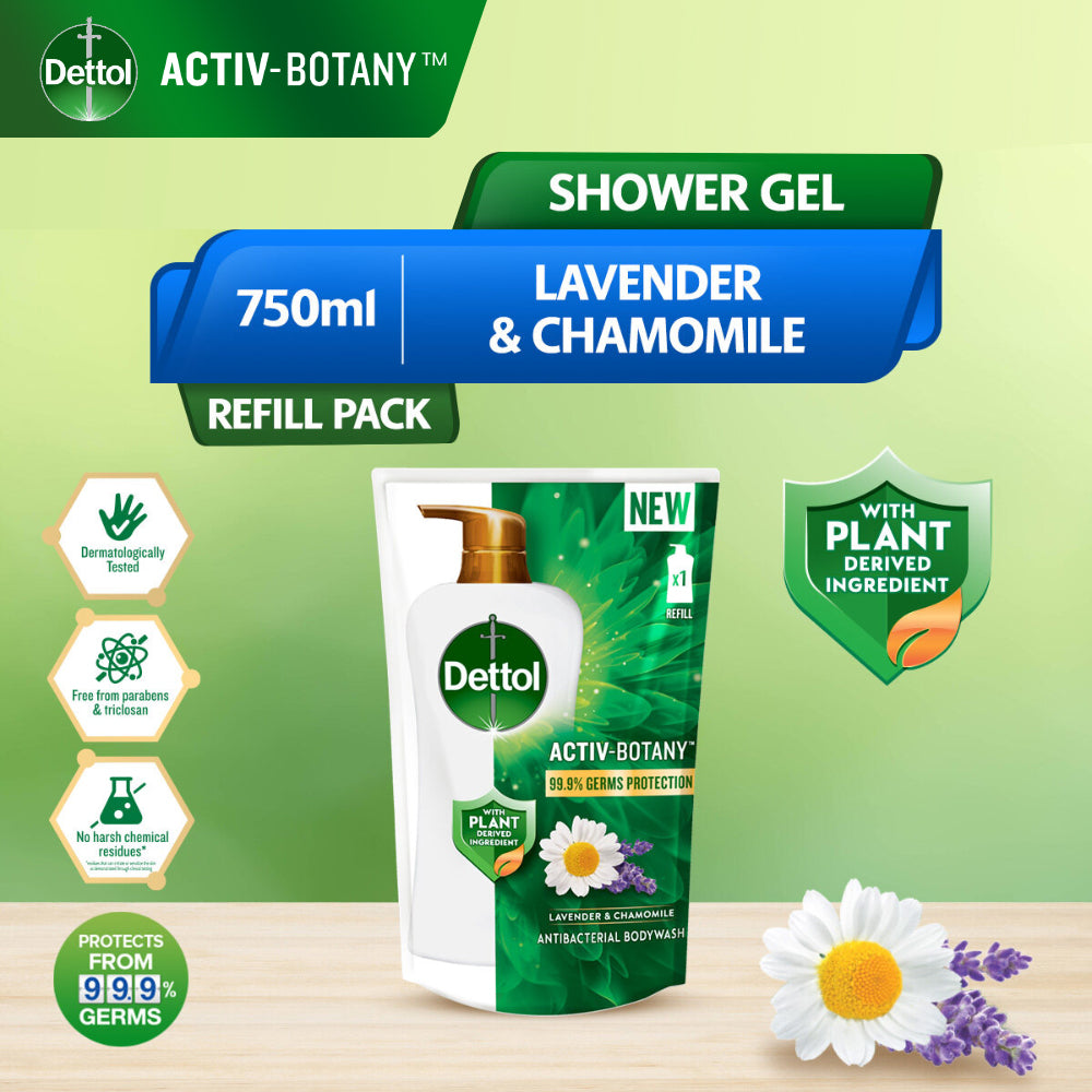 Dettol Activ Botany Shower Gel Body Wash Refill 750ml Green Tea & Bergamot