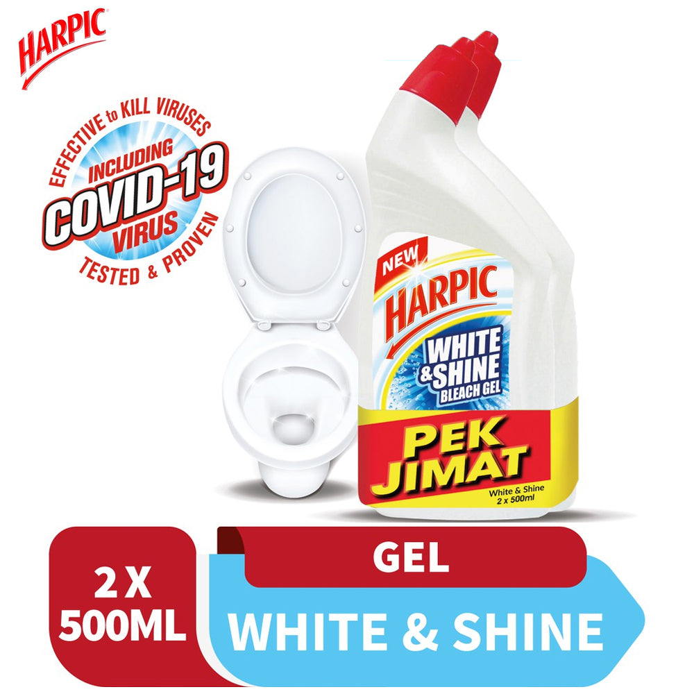 Harpic White & Shine Bleach Gel Active Cleaning Gel Twin Pack (500ml x 2)