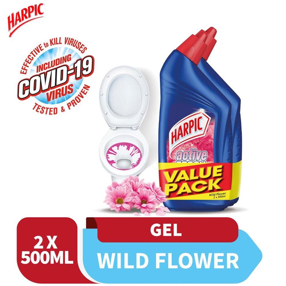 Harpic Active Fresh Disinfectant Toilet Cleaner Wild Flower Twin Pack (500ml x 2)