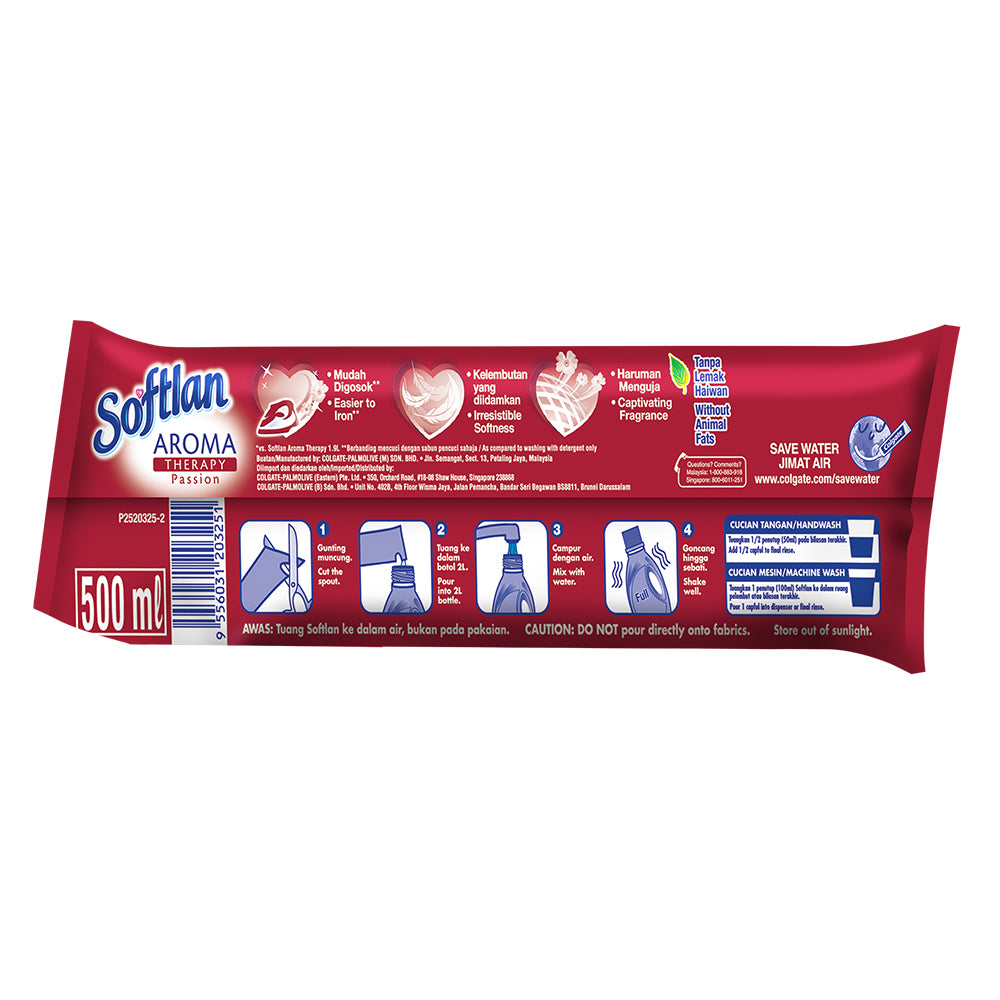 Softlan Aroma Therapy Passion (Red) Fabric Softener 500ml Refill Concentrate Pouch – 1120325