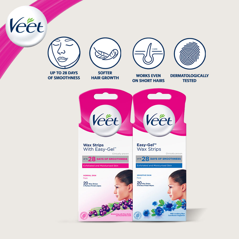 Veet Hair Removal Facial Wax Strip Cold Wax Strips for Face Upper lip Cheeks & Chin Normal Skin 20s
