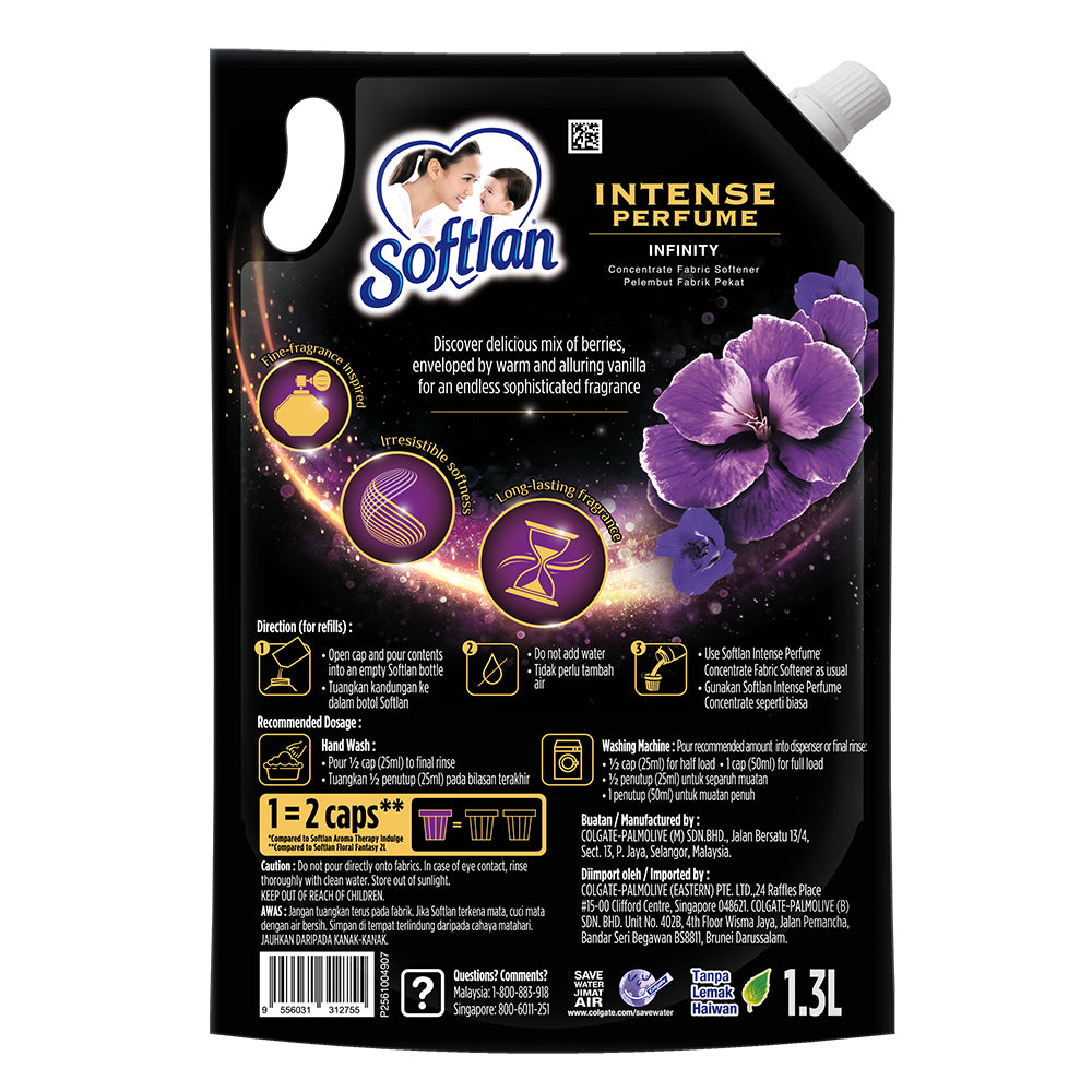 Softlan Intense Perfume 1.3L Infinity Concentrated Fabric Softener Refill Pack