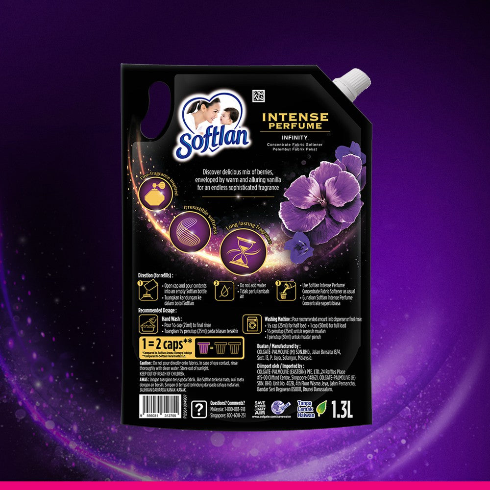 Softlan Intense Perfume 1.3L Infinity Concentrated Fabric Softener Refill Pack