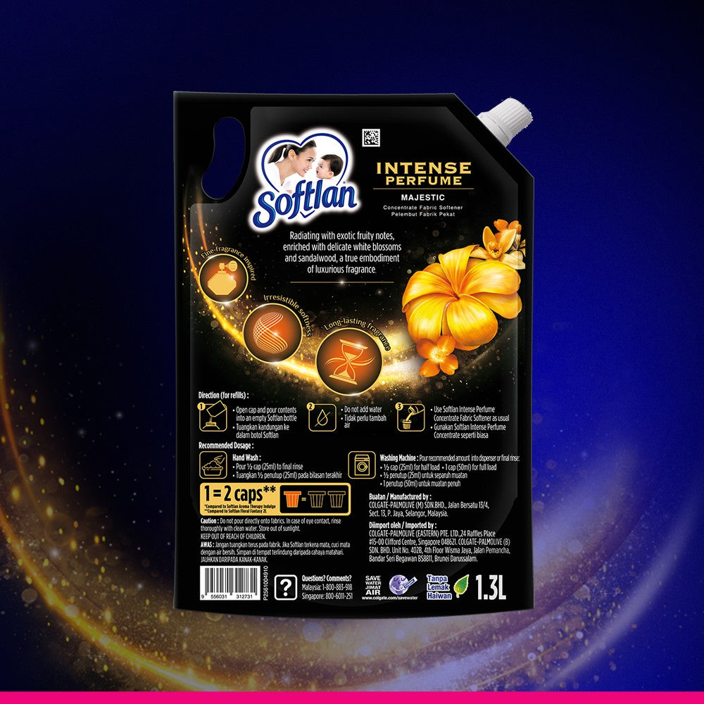 Softlan Intense Perfume 1.3L Majestic Concentrated Fabric Softener Refill Pack