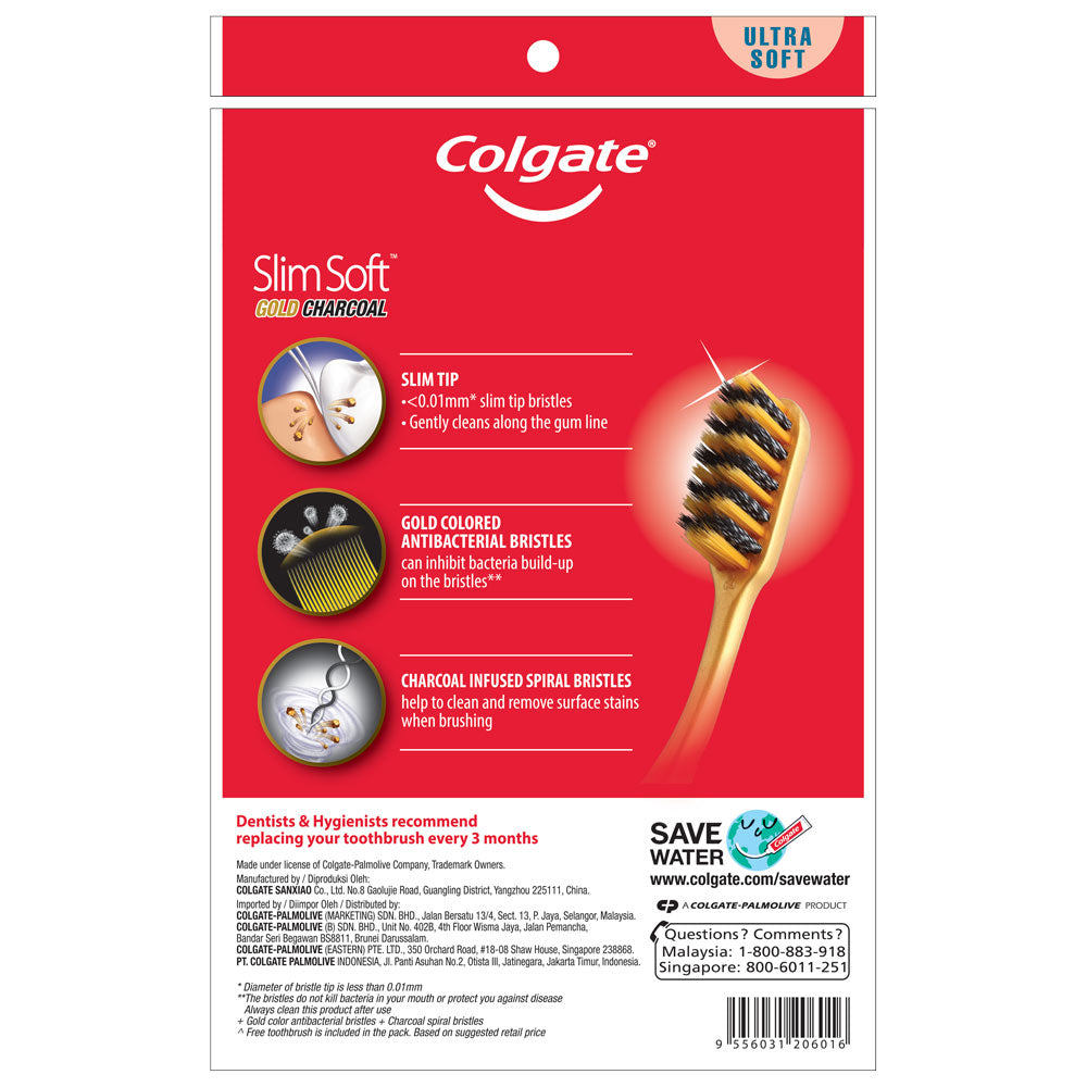 Colgate SlimSoft Charcoal Gold Super Soft Toothbrush 3s Valuepack