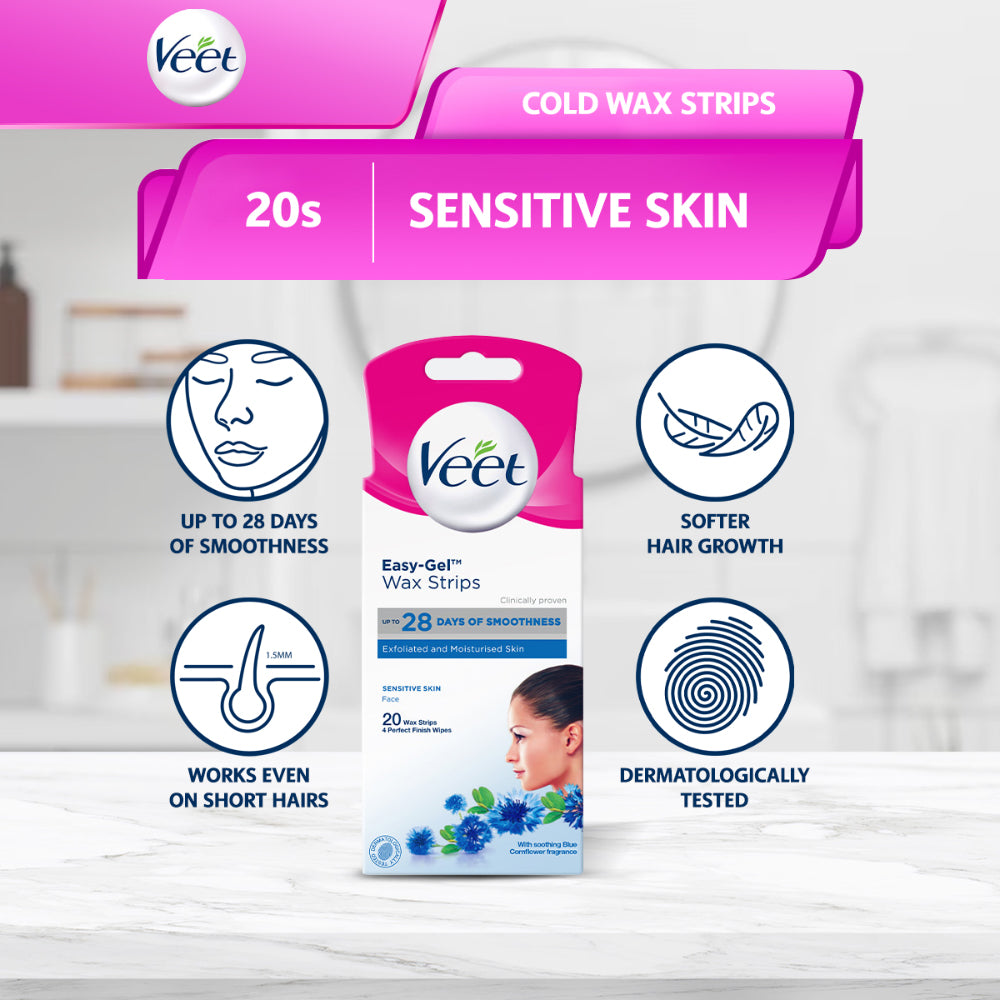 Veet Hair Removal Facial Wax Strip Cold Wax Strips for Face Upper lip Cheeks & Chin Normal Skin 20s