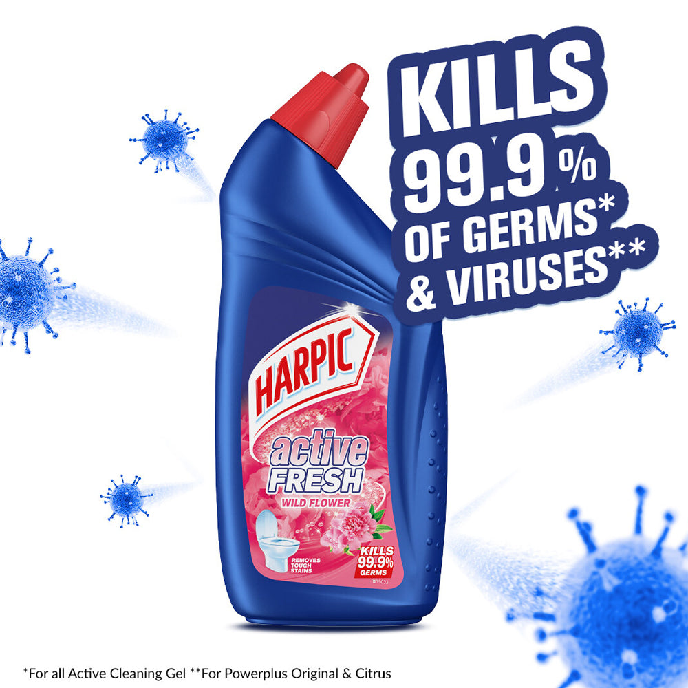 Harpic Active Fresh Disinfectant Toilet Cleaner Wild Flower Twin Pack (500ml x 2)