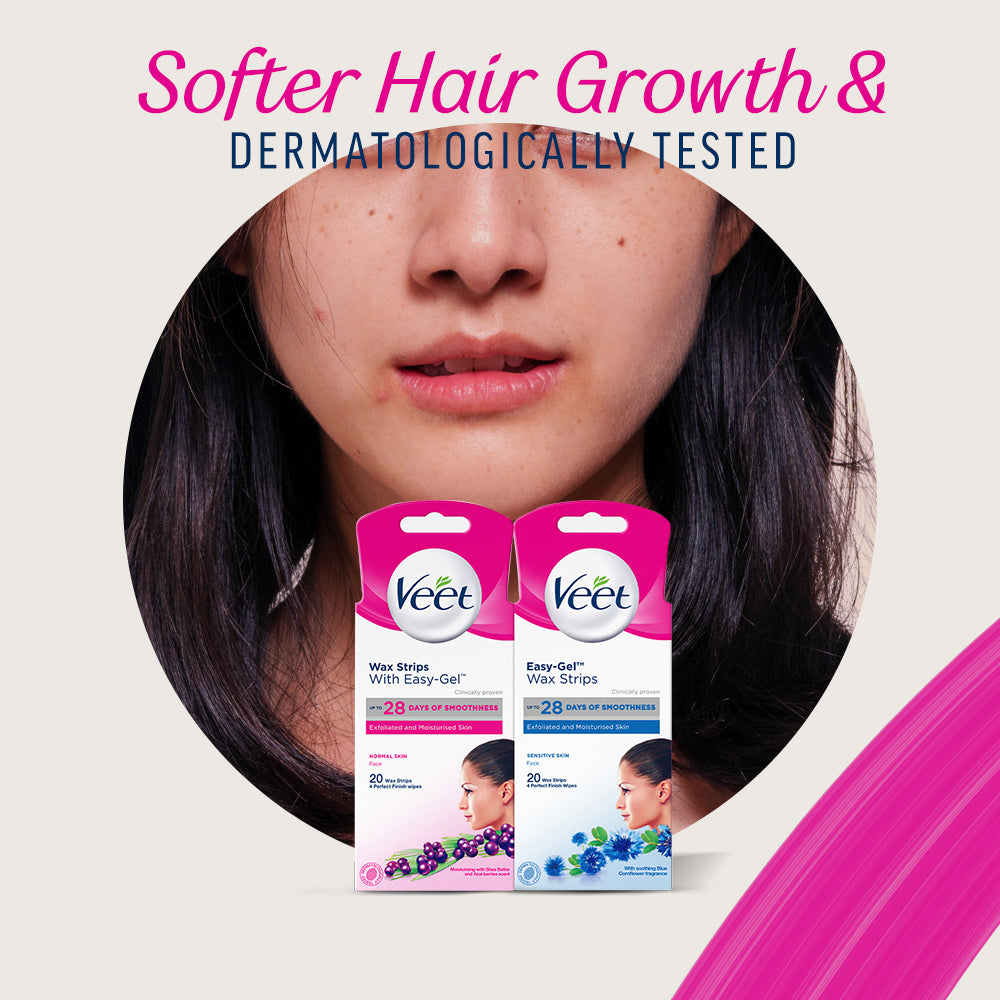 Veet Hair Removal Facial Wax Strip Cold Wax Strips for Face Upper lip Cheeks & Chin Normal Skin 20s
