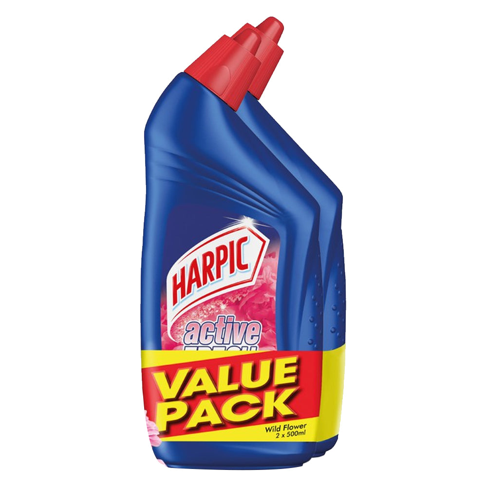 Harpic Active Fresh Disinfectant Toilet Cleaner Wild Flower Twin Pack (500ml x 2)