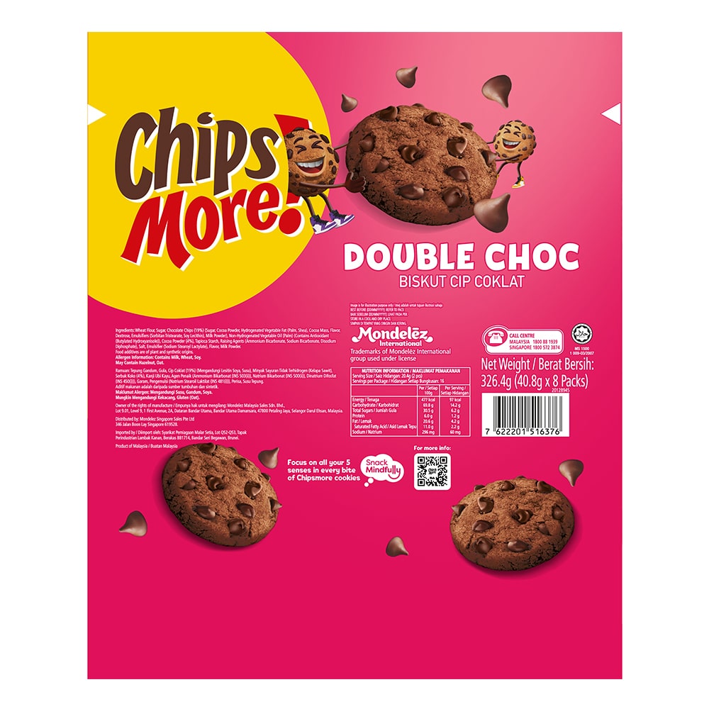 ChipsMore! Regular Multipack Double Choc Chocolate Chip Cookies 326.4g (8 x Sachets) – 4277119
