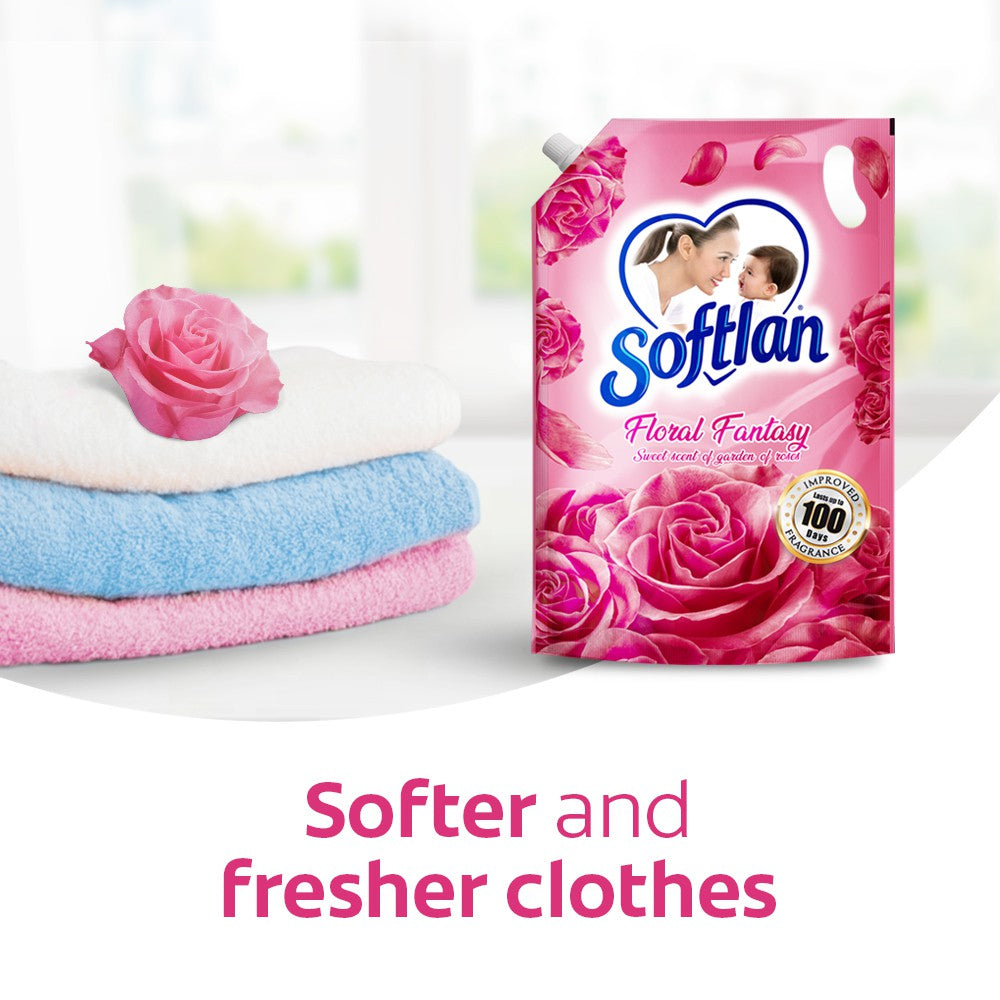 Softlan Anti Wrinkles Floral Fantasy (Pink) Fabric Softener 500ml Refill Concentrate Pouch – 1109827