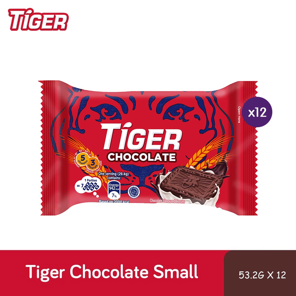 Tiger Plain Sweet Chocolate Flavoured Biscuits Small Pack 12 X 53.2G – 4282677X12