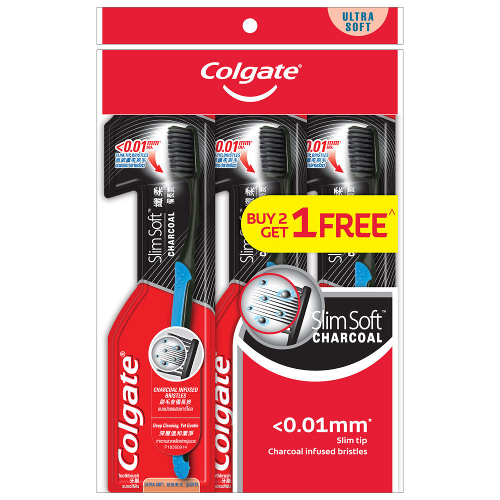 Colgate SlimSoft Charcoal Toothbrush Valuepack 3s (Ultra Soft)