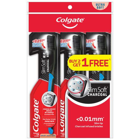 Colgate SlimSoft Charcoal Toothbrush Valuepack 3s (Ultra Soft)