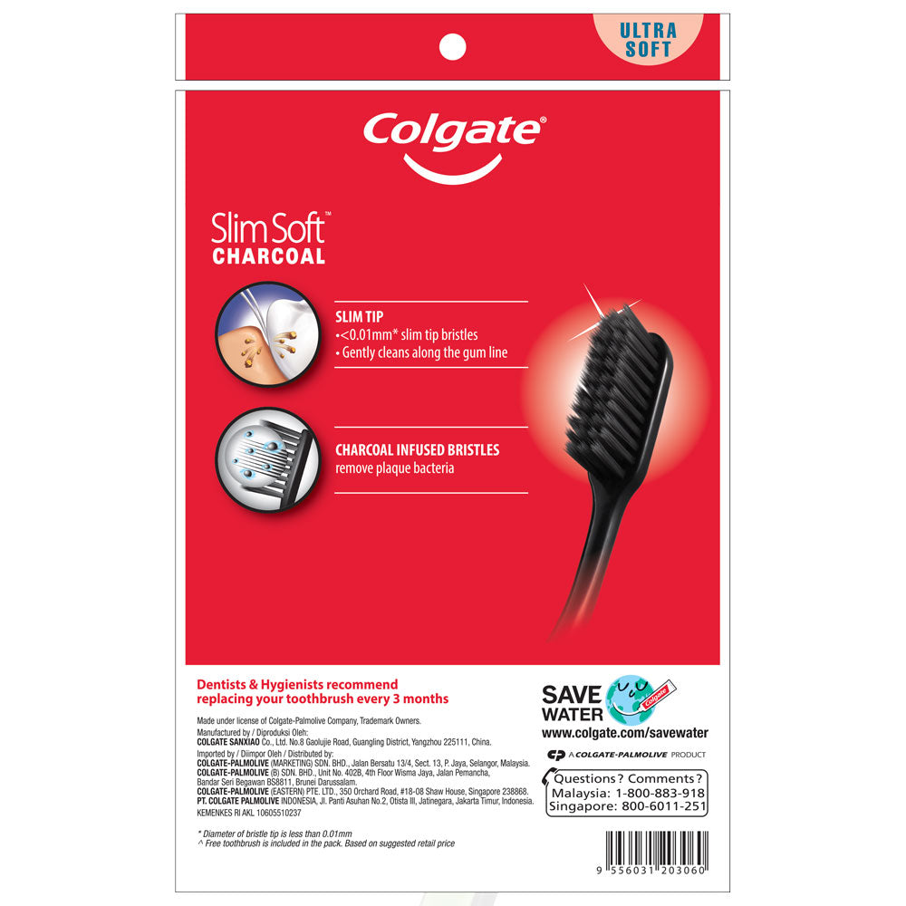 Colgate SlimSoft Charcoal Toothbrush Valuepack 3s (Ultra Soft)