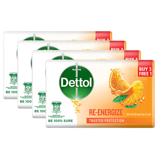 Dettol Antibacterial Body Bar Soap Re-Energize 100G 3+1
