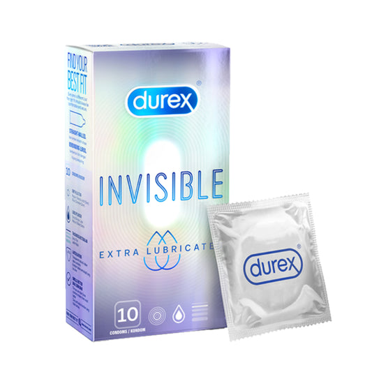 Durex Invisible Extra Lubricated Condoms 10’s [For man] Thinnest Extra Lubricant, Regular size 52mm (Safety & Protection)