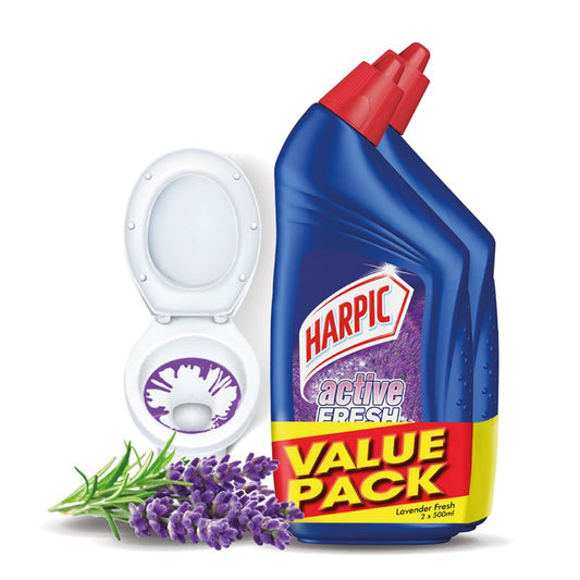 Harpic Active Fresh Disinfectant Toilet Cleaner Lavender Fresh Twin Pack (500ml x 2)