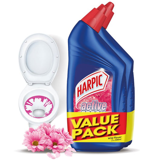 Harpic Active Fresh Disinfectant Toilet Cleaner Wild Flower Twin Pack (500ml x 2)