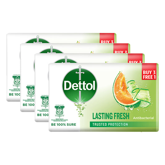 Dettol Antibacterial Body Bar Soap Lasting Fresh 100G 3+1