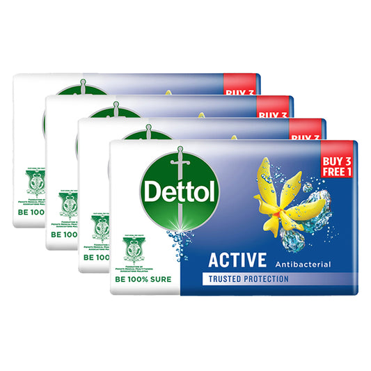 Dettol Antibacterial Body Bar Soap Active 100G 3+1