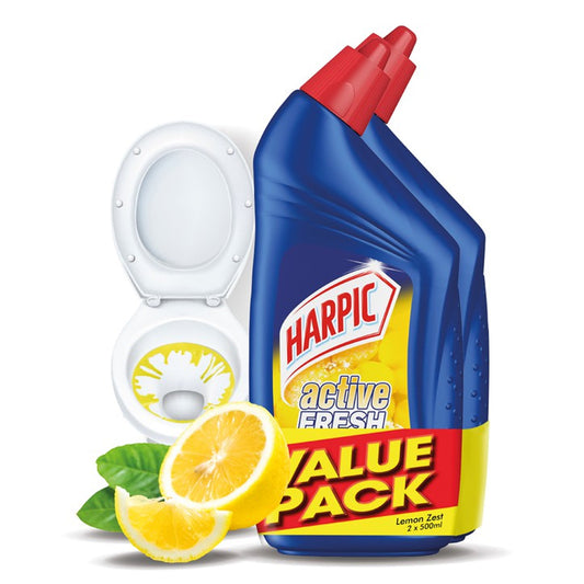 Harpic Active Fresh Disinfectant Toilet Cleaner Lemon Zest Twin Pack (500ml x 2)
