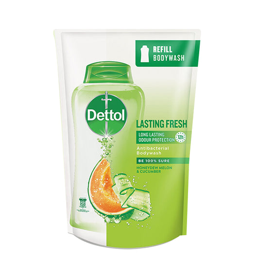 Dettol Shower Gel Antibacterial Body Wash Refill Pouch Lasting Fresh 450ml