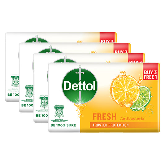 Dettol Antibacterial Body Bar Soap Fresh 100G 3+1