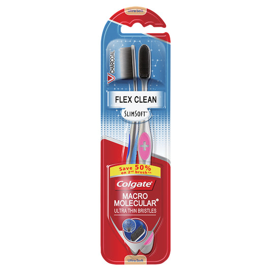 Colgate SlimSoft Flex Clean Charcoal Toothbrush Valuepack 2s (Ultra Soft)