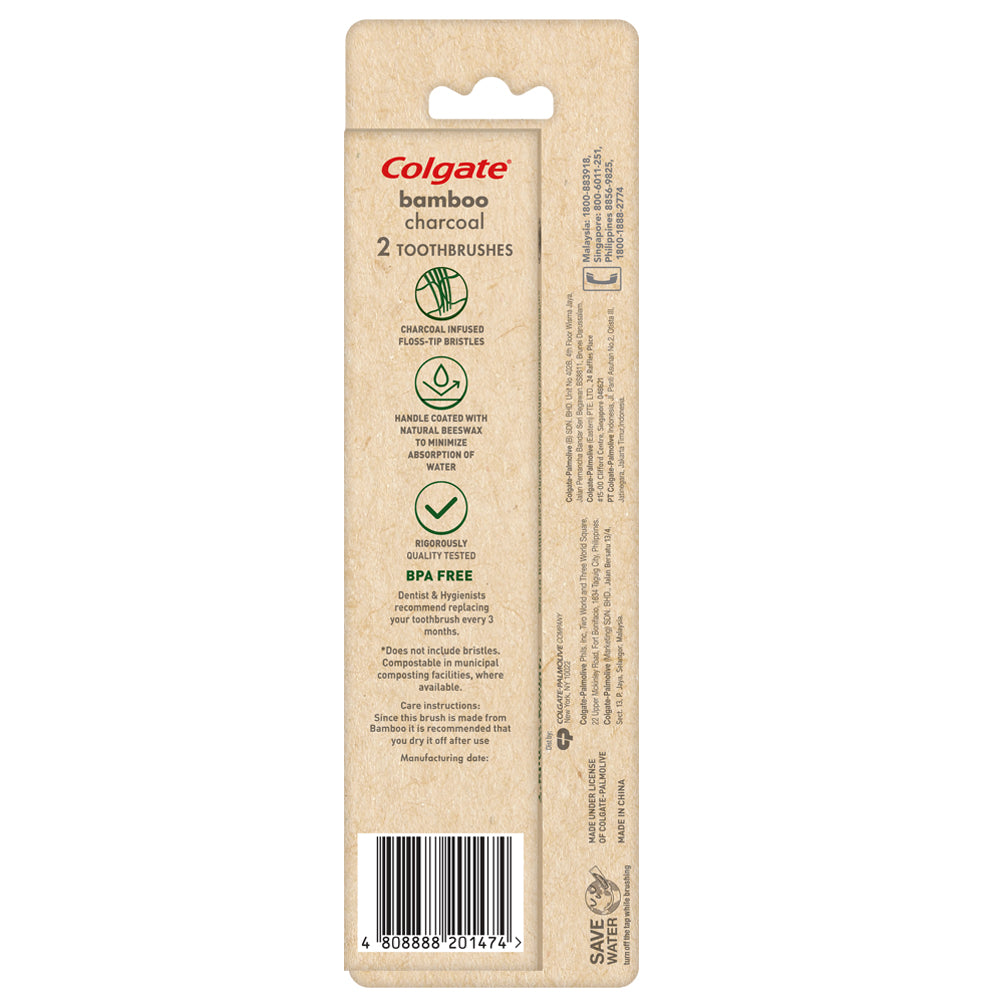 Colgate Biodegradable* Bamboo Charcoal Floss Tip Toothbrush Valuepack 2s (Soft)