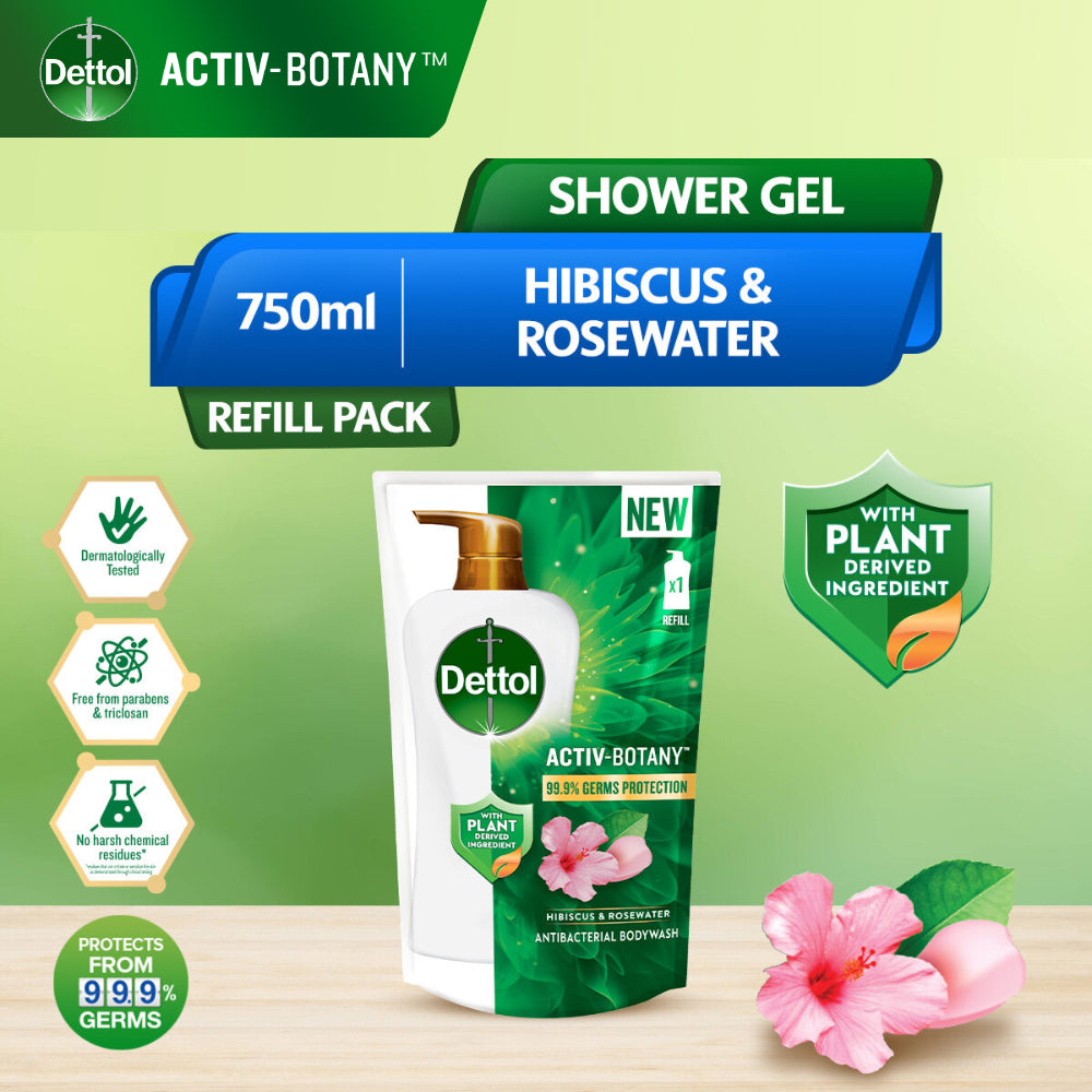Dettol Activ Botany Shower Gel Body Wash Refill 750ml Hibiscus & Rosewater