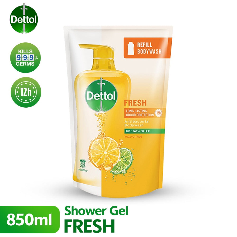 Dettol Shower Gel Antibacterial Body Wash Refill Pouch Fresh 850ml