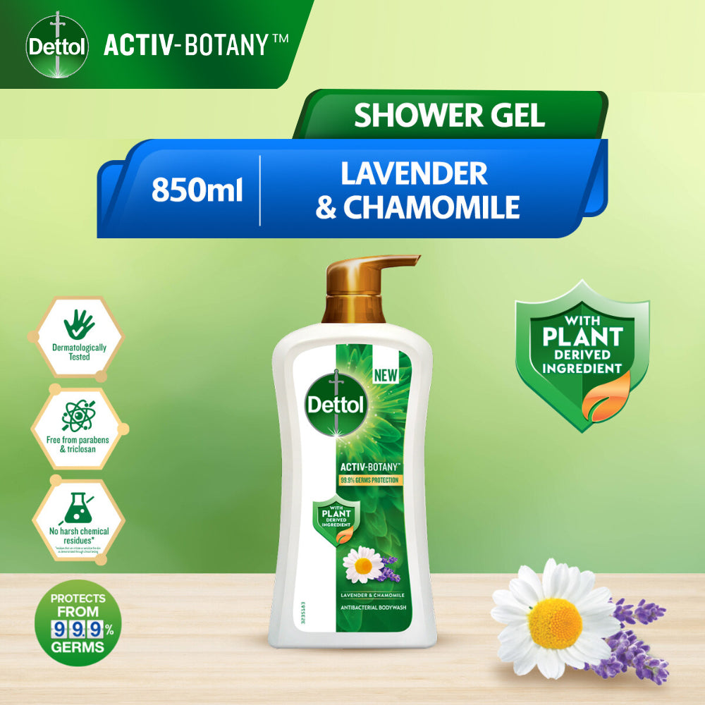 Dettol Activ Botany Shower Gel Antibacterial Body Wash Shower Gel Lavender & Chamomile 850ml