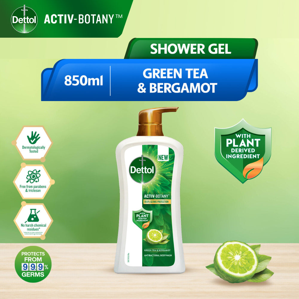 Dettol Activ Botany Shower Gel Antibacterial Body Wash Shower Gel Green Tea & Bergamot 850ml