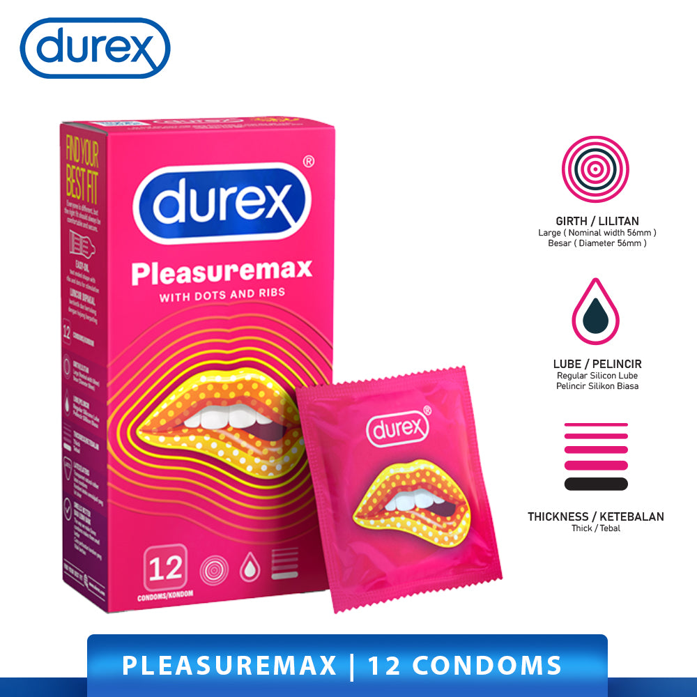 Durex Pleasuremax Condoms 12’s [For man] Dotted, Large size 56mm (Safety & Protection)