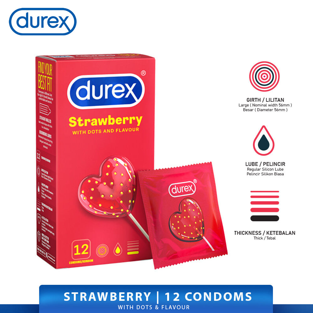 Durex Strawberry Condoms 12’s [For man] Flavoured, Regular size 52mm (Safety & Protection)