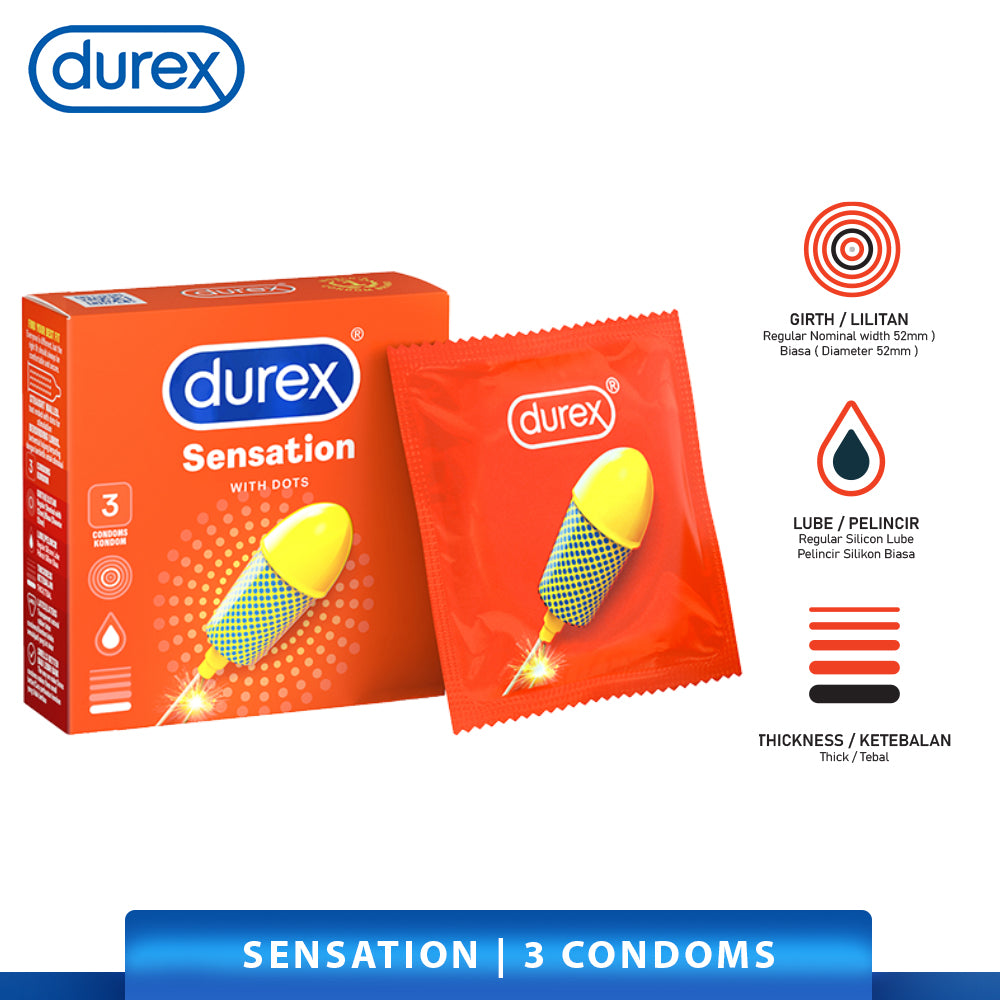 杜蕾斯 Sensation 安全套 3 片 [男用] 带点, 常规尺寸 52 毫米 (安全与保护) 