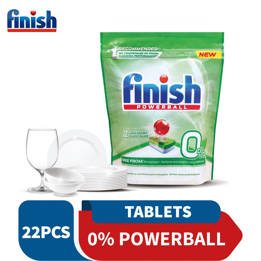 Finish 0% Percent Powerball Dishwasher Tablets 22 tablets