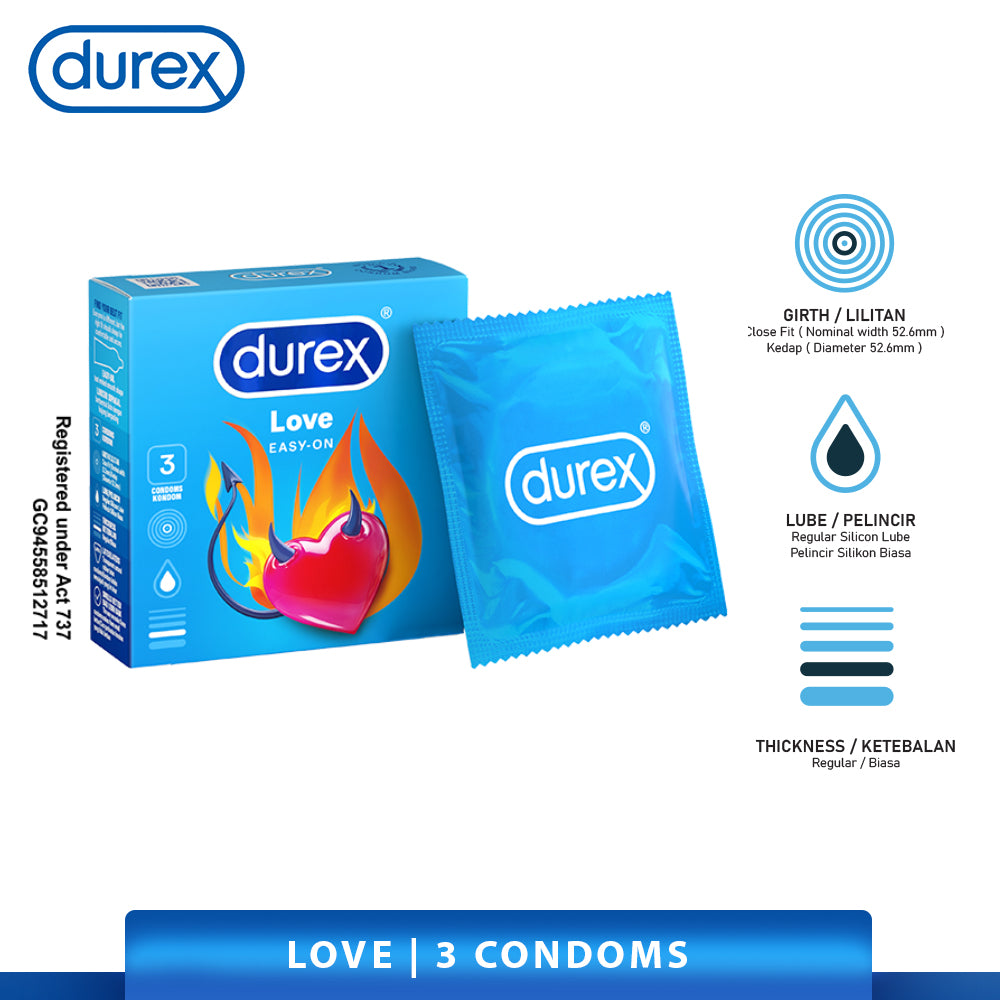 Durex Love Condoms 3’s [For man] Basic, Regular size 52mm (Safety & Protection)