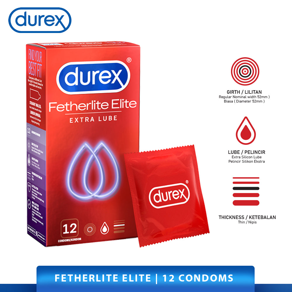 Durex Fetherlite Elite Condoms 12’s [For man] Extra Lubricant, Regular size 52mm (Safety & Protection)