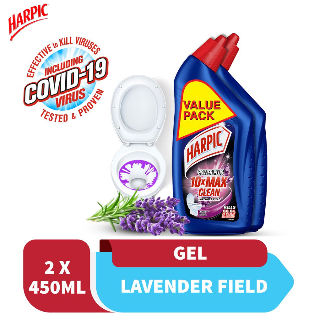 Harpic Powerplus Disinfectant Toilet Cleaner Lavender Field Twin Pack (450ml X 2)