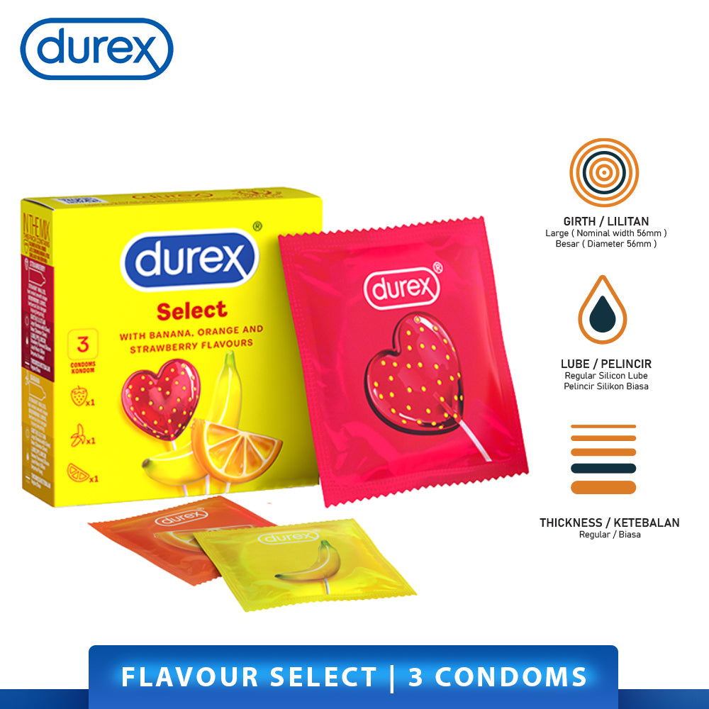 Durex Select Condoms 3’s [For man] Flavoured, Regular size 52mm (Safety & Protection)