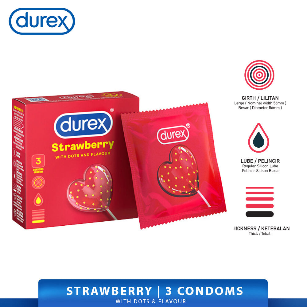 Durex Strawberry Condoms 3’s [For man] Flavoured, Regular size 52mm (Safety & Protection)