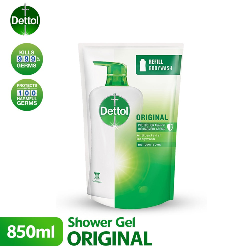 Dettol Shower Gel Antibacterial Body Wash Refill Pouch Original 850ml