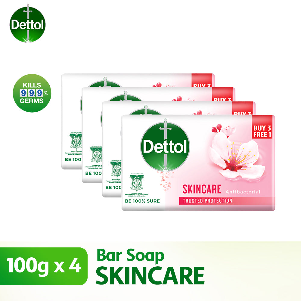 Dettol Antibacterial Body Bar Soap Skincare 100G 3+1